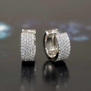 Radiant 5 Row Huggie Hoops | CZ Pavé Earrings in Sterling Silver